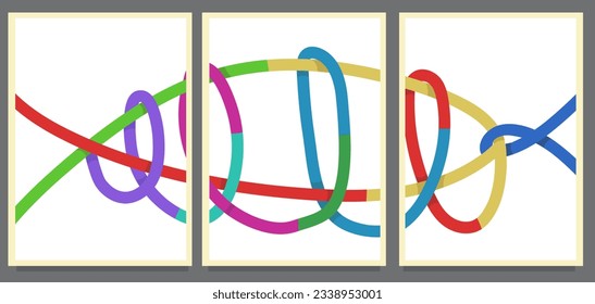 set of bright color. colorful rope line abstract style painting vector illustration