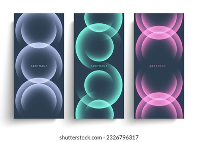 Set of bright color gradient round shapes. Futuristic abstract backgrounds with vibrant colored spheres for creative graphic design. Vertical banners. Vector illustration.