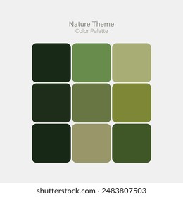 Satz der Kombination aus hellen Farbpaletten. Farbpalette für Natur-Designs für Social Media oder Website oder App. Farbpalette im geomorphischen Stil für UI-Design. Grüne Farbtöne. Natürliche Palette.