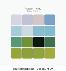 Set of bright color palette combination. Nature theme color palette for social media or website or app design. geomorphic style color palette for Ui design. Green color shades. Natural palette.