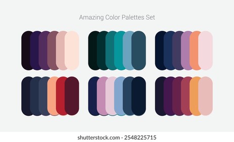 Conjunto de combinação de paleta de cores brilhantes. Paleta de cores de estilo para design UX de interface do usuário. Vetor de paleta de cores suave e moderno.