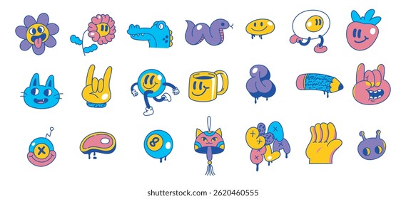 Set of Bright Color Retro Cartoon Icon Design Elements