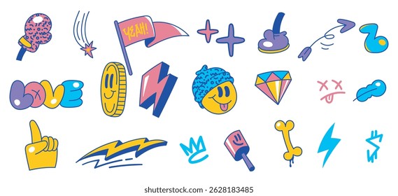 Set of Bright Color Retro Cartoon Icon Design Elements