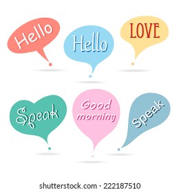 set of bright colored bubbles with different text  