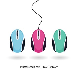 Set of bright colored computer mice. Simple flat vector illustration isolated on white background 