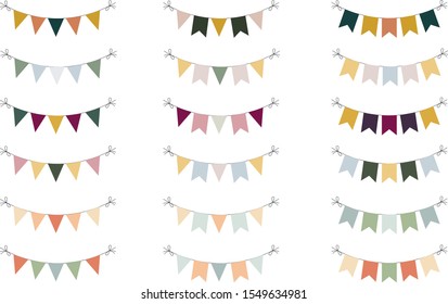 Set of bright colored decorative flags on a white background. Flags for the holidays.