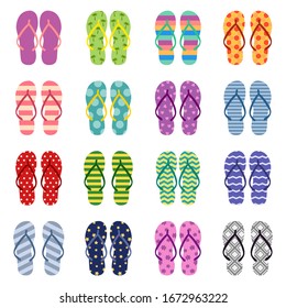 Set of bright colored flip flops, vector illustration