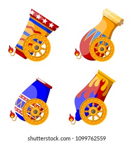 Set of bright colored images of circus guns on a white background. Element gun show festival holiday isolated object Stock vector illustration