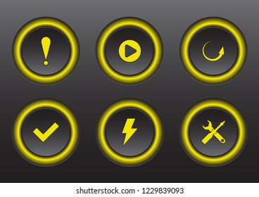 Set. Bright colored isolated icons for a website on a dark background.  Vector illustration.