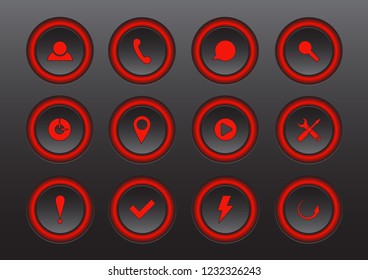 Set. Bright colored isolated icons for a website on a dark background. Finance, strategy, idea, research, collaboration. Vector illustration.