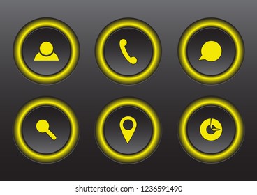 Set. Bright colored isolated icons for a website on a dark background. Finance, strategy, idea, research, collaboration. Vector illustration.