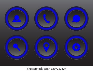 Set. Bright colored isolated icons for a website on a dark background. Finance, strategy, idea, research, collaboration. Vector illustration.