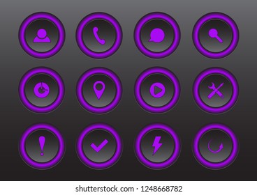 Set. Bright colored isolated icons for a website on a dark background. Finance, strategy, idea, research, collaboration. Vector illustration.
