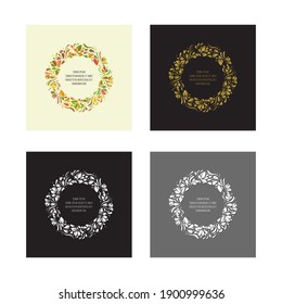 Set of Bright colored leafs wreaths with free space for your text. Vector vintage illustration. Festive decoration for Valentine day. birthday, wedding and other use.