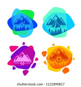 Set of bright colored logos for camping and outdoor recreation