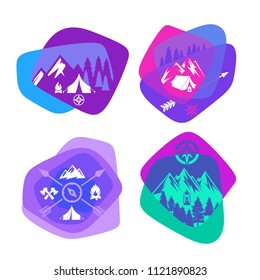 Set of bright colored logos for camping and outdoor recreation