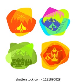 Set of bright colored logos for camping and outdoor recreation