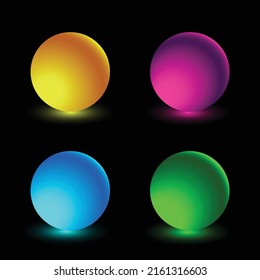 Conjunto de esferas 3d de neón de color brillante sobre fondo negro. Diseño minimalista moderno. 