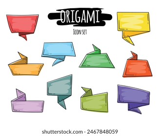 Set of bright colored origami blocks. Vector editable text bulbs for quote, insert, banner, design