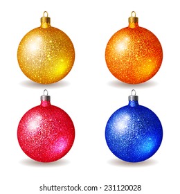 Set of bright colored photorealistic Christmas balls, isolated on white