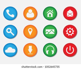 Set of bright colored round icons. Vector icons on white background.