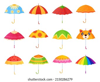 Set of bright colored umbrellas. Rain protection. Vector illustration on a white background