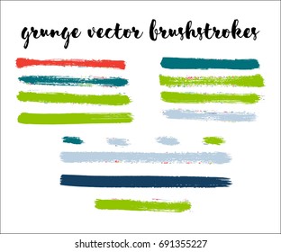 Set of bright colored vector brush strokes, hand painted ink lines. Abstract vector watercolor splatter, grungy creative stain shapes. Textured rough acrylic stickers, modern drawing, freehand smears.