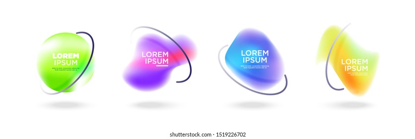 Set of bright colorful abstract graphic element, neon decorative dynamic liquid shapes template