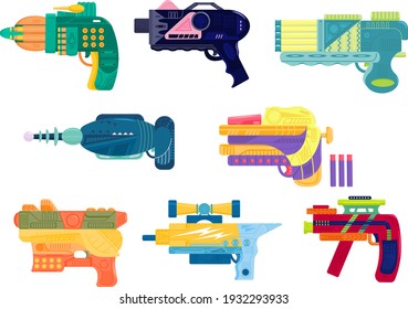  Coloridos blasters en estilo plano
