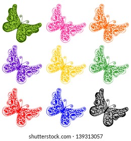 set of bright colorful butterflies isolated on White background. Vector illustration