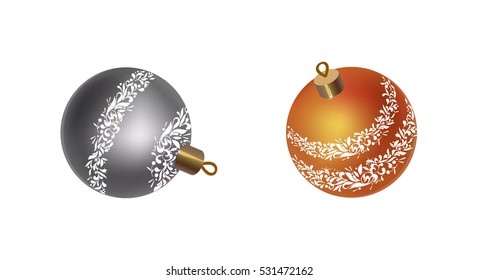 Set of Bright Colorful Christmas Balls. New Year's Toys gold and silver with an ornament