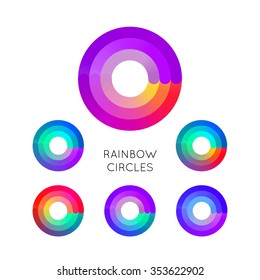 Set Of Bright Colorful Circle Symbols Isolated On White Background. Vector Round Rainbow Logo Concept. 