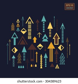Set of bright colorful creative arrows on a dark background