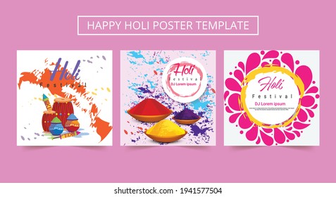 Set of Bright Colorful Creative illustration of Happy Holi poster and invitation Cards. Happy Holi celebration design.