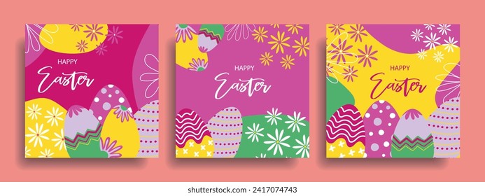 Set of bright colorful Easter cards. Happy easter. Vector.