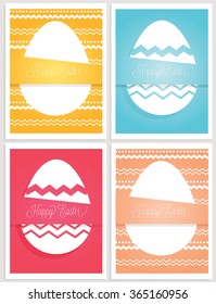 Set of bright and colorful Easter cards in minimalistic style. Vector cards with Easter eggs on it.  Happy Easter! cards.