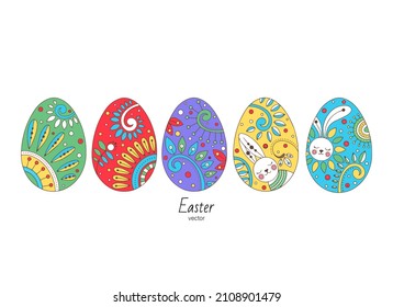 Set with bright colorful Easter eggs on a white background. Design element for Easter.