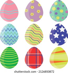Set of bright colorful Easter eggs with different design