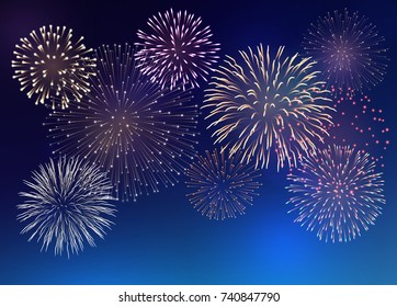 Set of bright colorful fireworks, EPS 10 contains transparency.