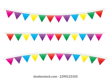 Set Bright Colorful Flag Bunting Isolated On Background. Celebration And Congratulations. Sport Soccer, Football Decoration. festa junina brazil. Vector