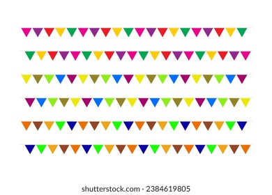 Set Bright Colorful Flag Bunting Isolated On Background. Celebration And Congratulations. Sport Soccer, Football Decoration. festa junina brazil. Vector