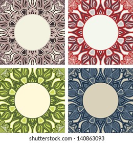 Set of bright colorful frames with oriental pattern and space for text. Vector background.
