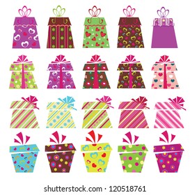 set of bright colorful gift boxes