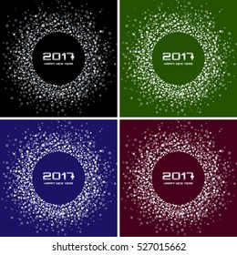 Set of  Bright Colorful  New Year 2017 circle frame Backgrounds. Transparent confetti circles new year frames. Collection of Light shining circle backgrounds. Vector illustration backgrounds.