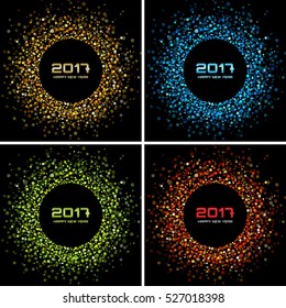 Set Of  Bright Colorful  New Year 2017 Circle Frame Backgrounds. Transparent Confetti Circles New Year Frames. Collection Of Light Shining Circle Backgrounds. Vector Illustration Backgrounds.