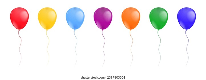 Conjunto de globos de helio realistas y coloridos y brillantes.  Ilustración del vector aislada en fondo blanco