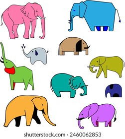 A set of bright, colorful, varied images of elephants. Ideal for your stickers.Cute sticker with an image of an elephant.