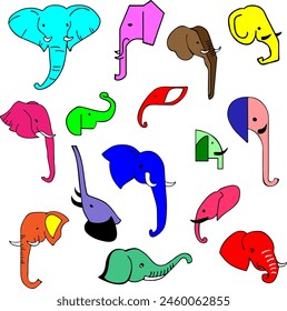 A set of bright, colorful, varied images of elephants. Ideal for your stickers.Cute sticker with an image of an elephant.