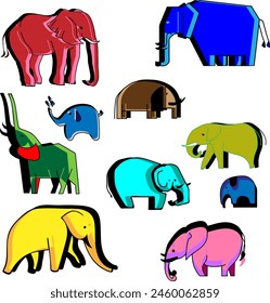 A set of bright, colorful, varied images of elephants. Ideal for your stickers.Cute sticker with an image of an elephant.