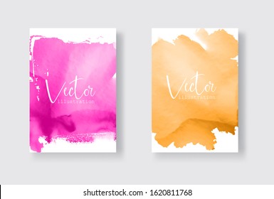 Set of bright colorful vector gold coral watercolor background. Abstract illustration